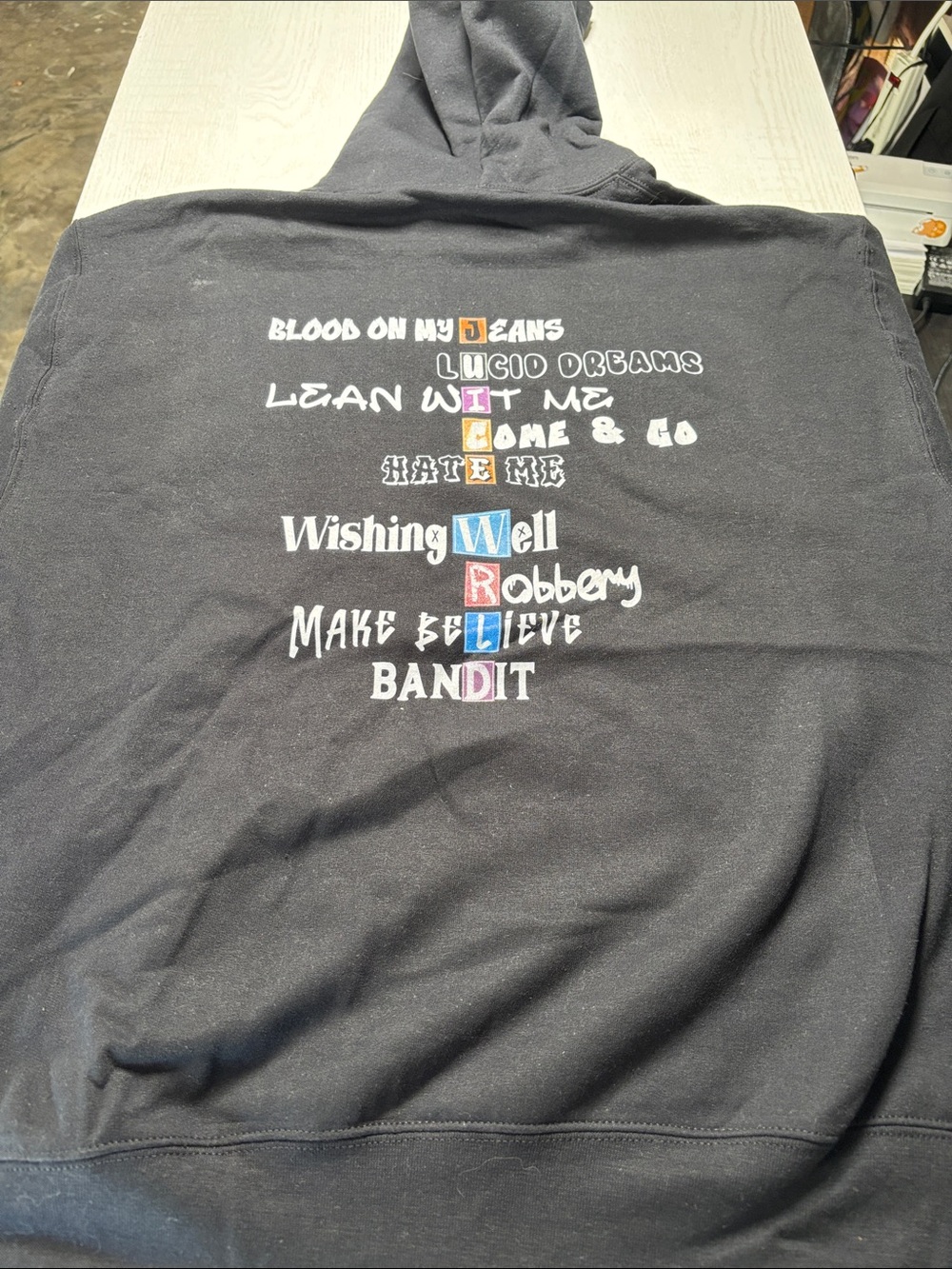 Gildan Black Hoodie with Multi-Color Back Typography